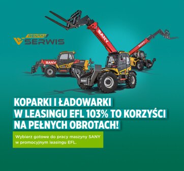 Koparki i ładowarki teleskopowe marki SANY w leasingu 103%