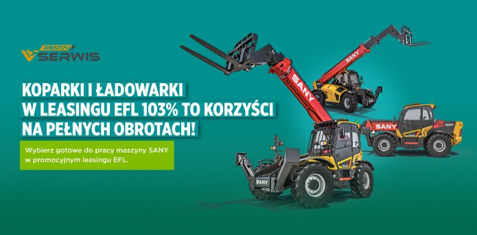 Koparki i ładowarki teleskopowe marki SANY w leasingu 103%