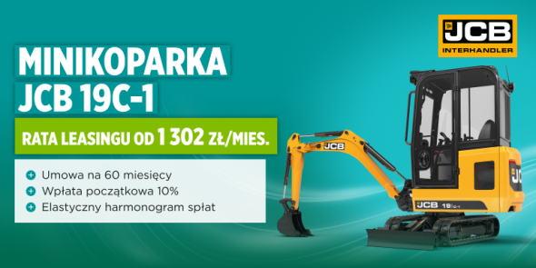 Minikoparka JCB 19C-1 z ratą leasingu już od 1 302 zł netto/mies.