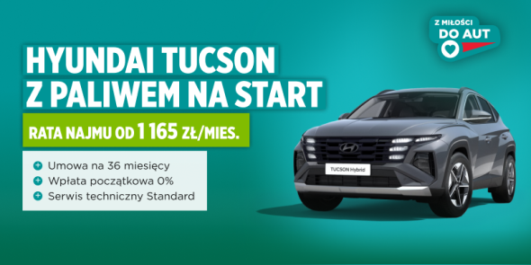 Komfortowy SUV Hyundai Tucson z pełnym bakiem paliwa na start od 1 165 zł/mies.